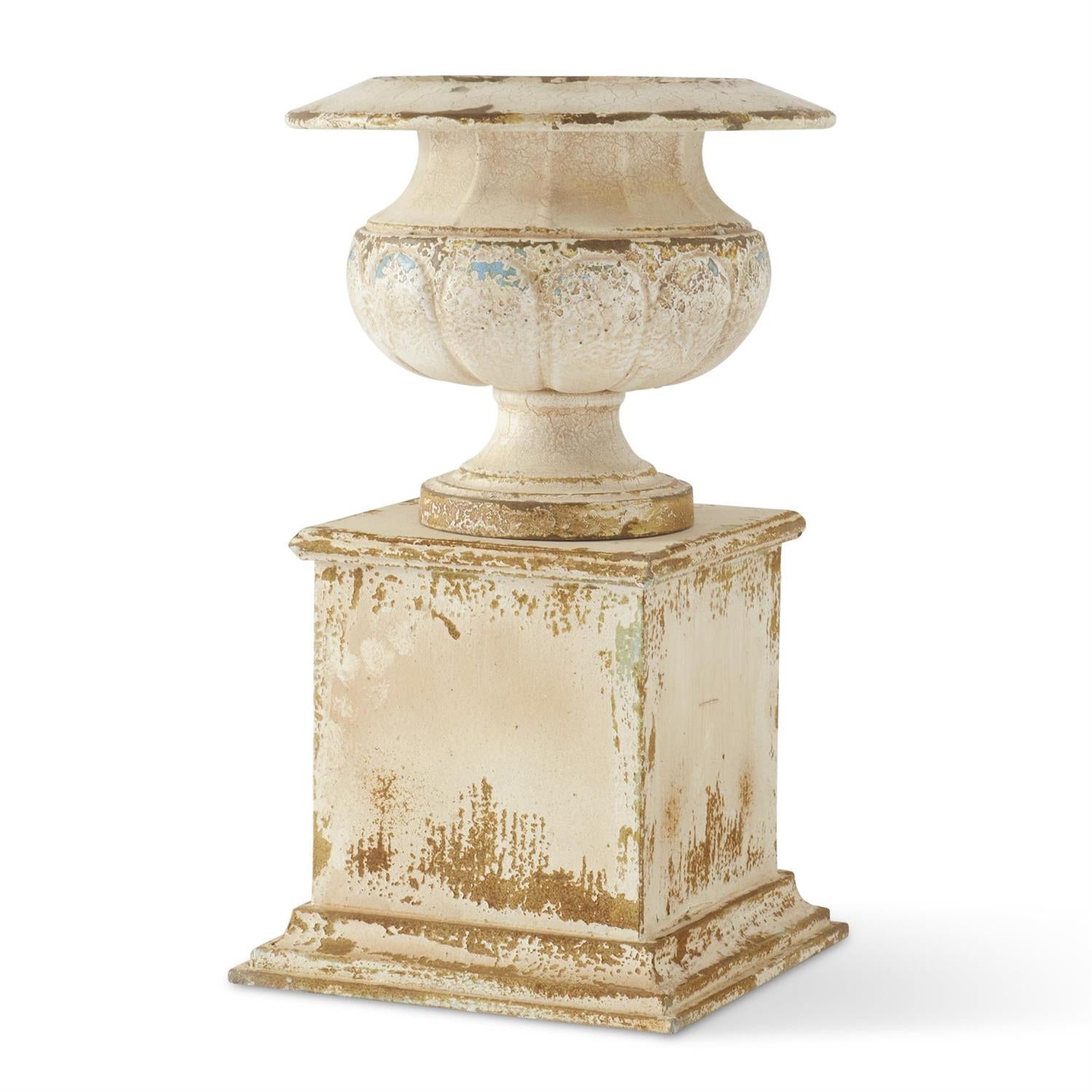 White Urn On Pedestal Planter