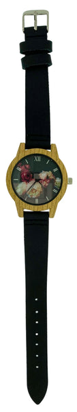 Black Wood Rose Ladies Jewelry Watch