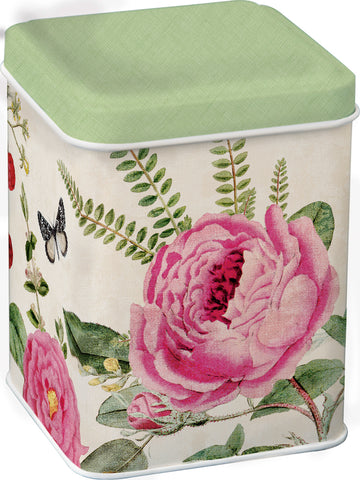 Rose Tin Box With Green Lid