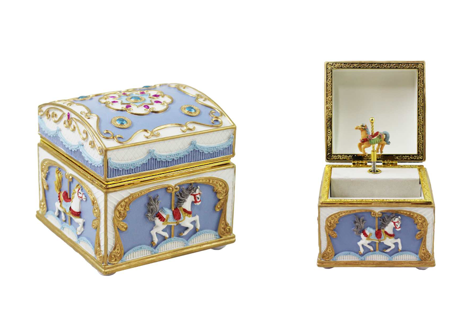 Musical Carousel Horse Jewelry Box - BLUE