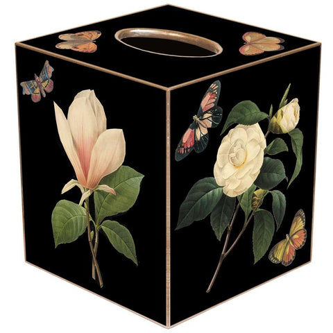 Flowers Tissue Box Cover - BLACK