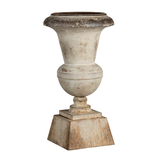 Cream Aged Urn On Pedestal Planter