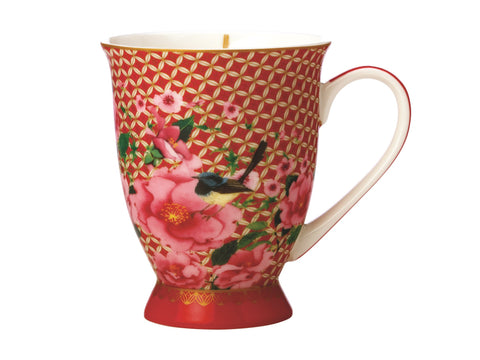 Red Lattice And Floral Footed Mug
