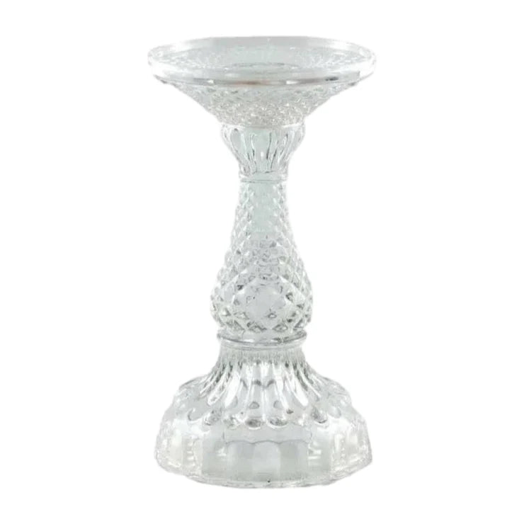 Depression Glass Pillar Candle Holder, SMALL CLEAR