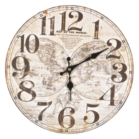 Round World Map Wall Clock