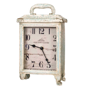 Rectangular Whitewash Carriage Table Top Clock