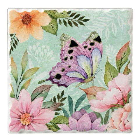 Butterfly And Flowers Coasters, Set Of 4