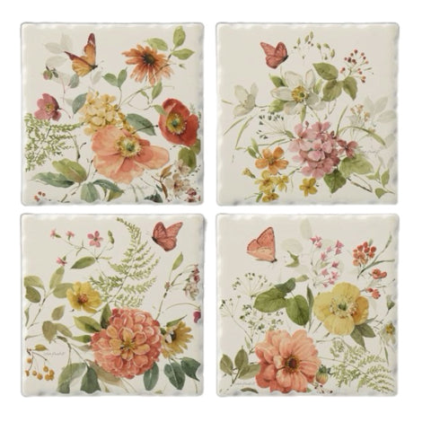 Flowers And Butterflies Coasters, Set Of 4