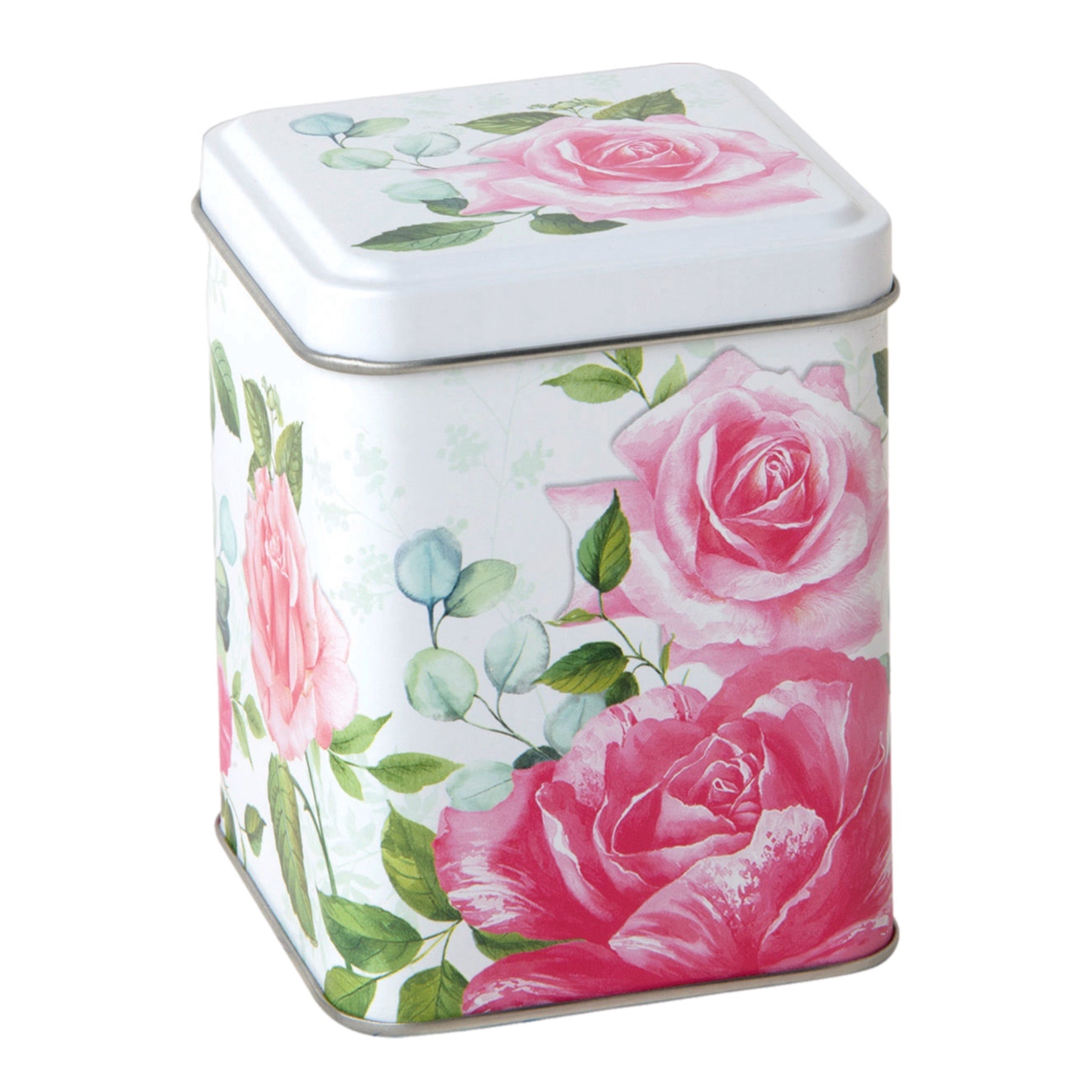 Rose Tin Box With White Lid