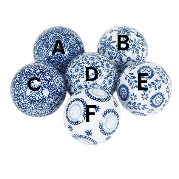 Assorted Blue Pattern Decorative Ball Figurine, INDIVIDUALLY SOLD