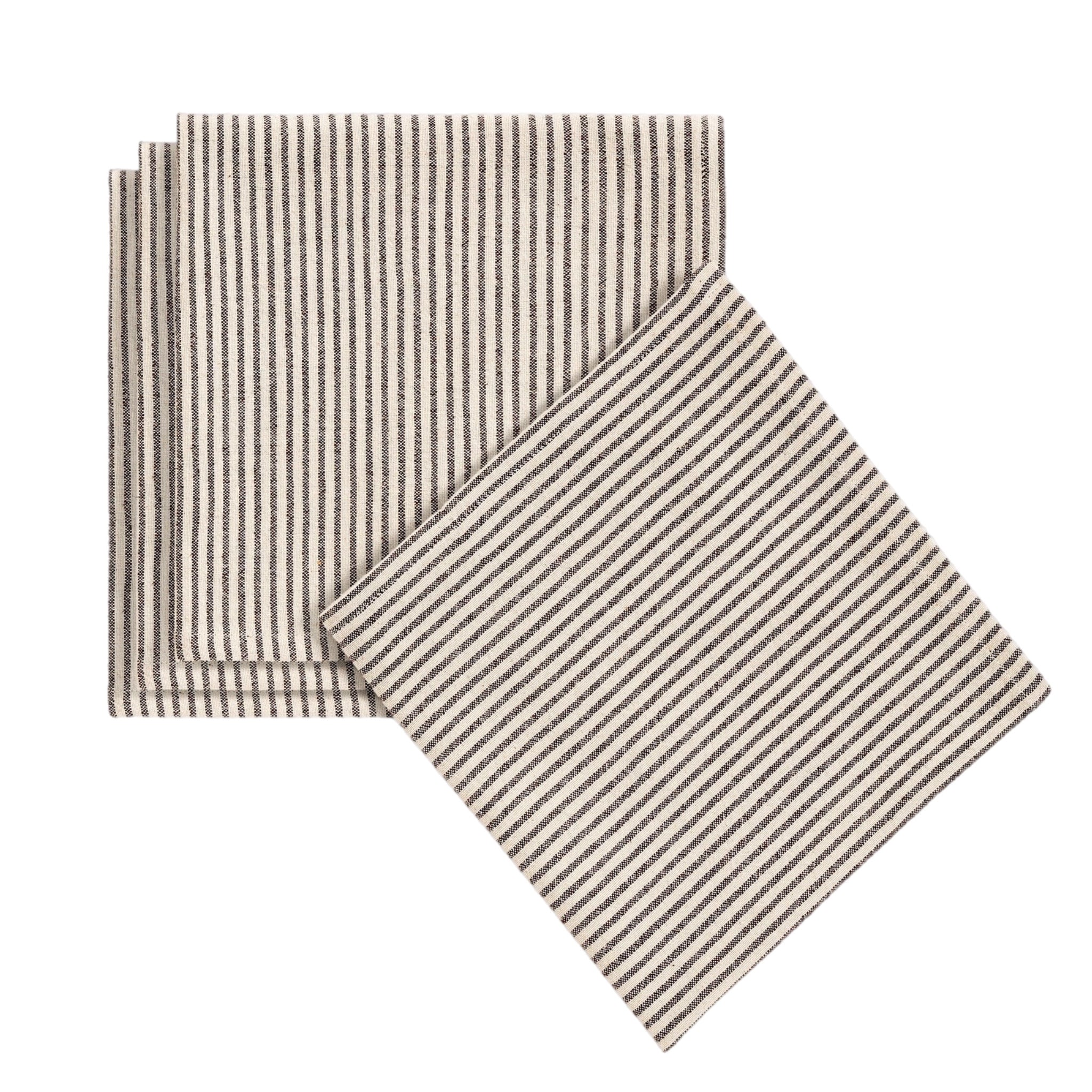 Dark Beige Striped Linen Napkin, Set Of 4