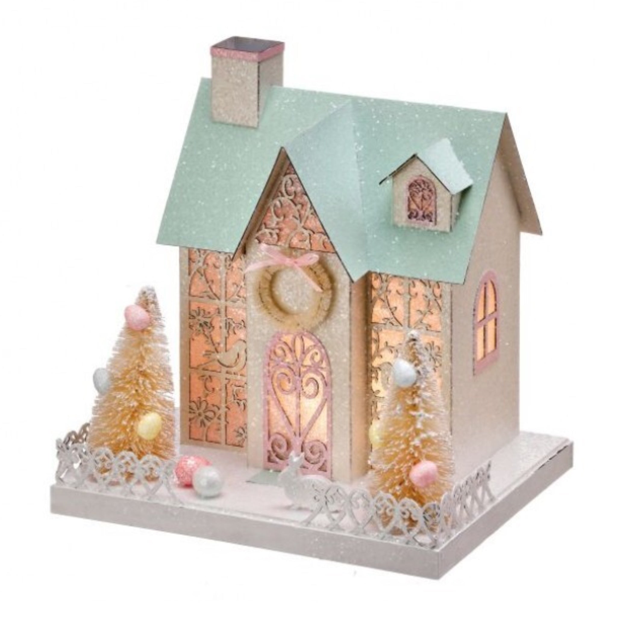 Pink Lit House Figurine