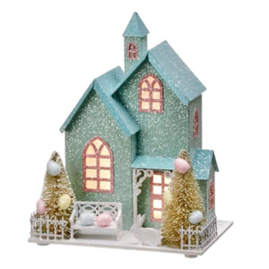 Blue Lit House Figurine