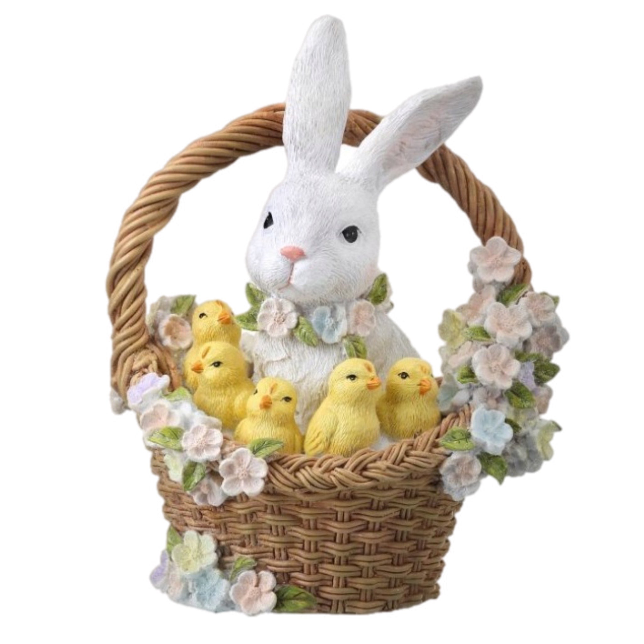 Bunny And Chicks In Basket Figurine