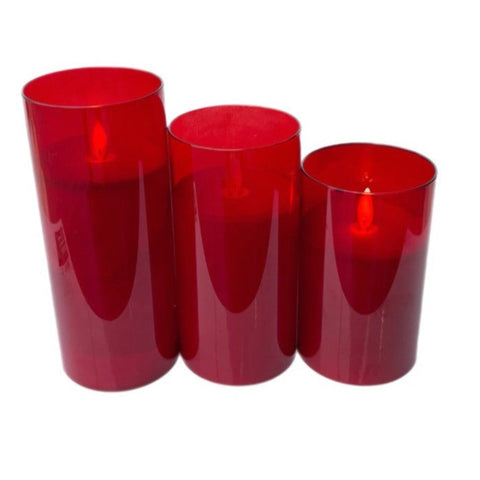 Assorted Pillar Flameless Candle: Red, INDIVIDUALLY SOLD