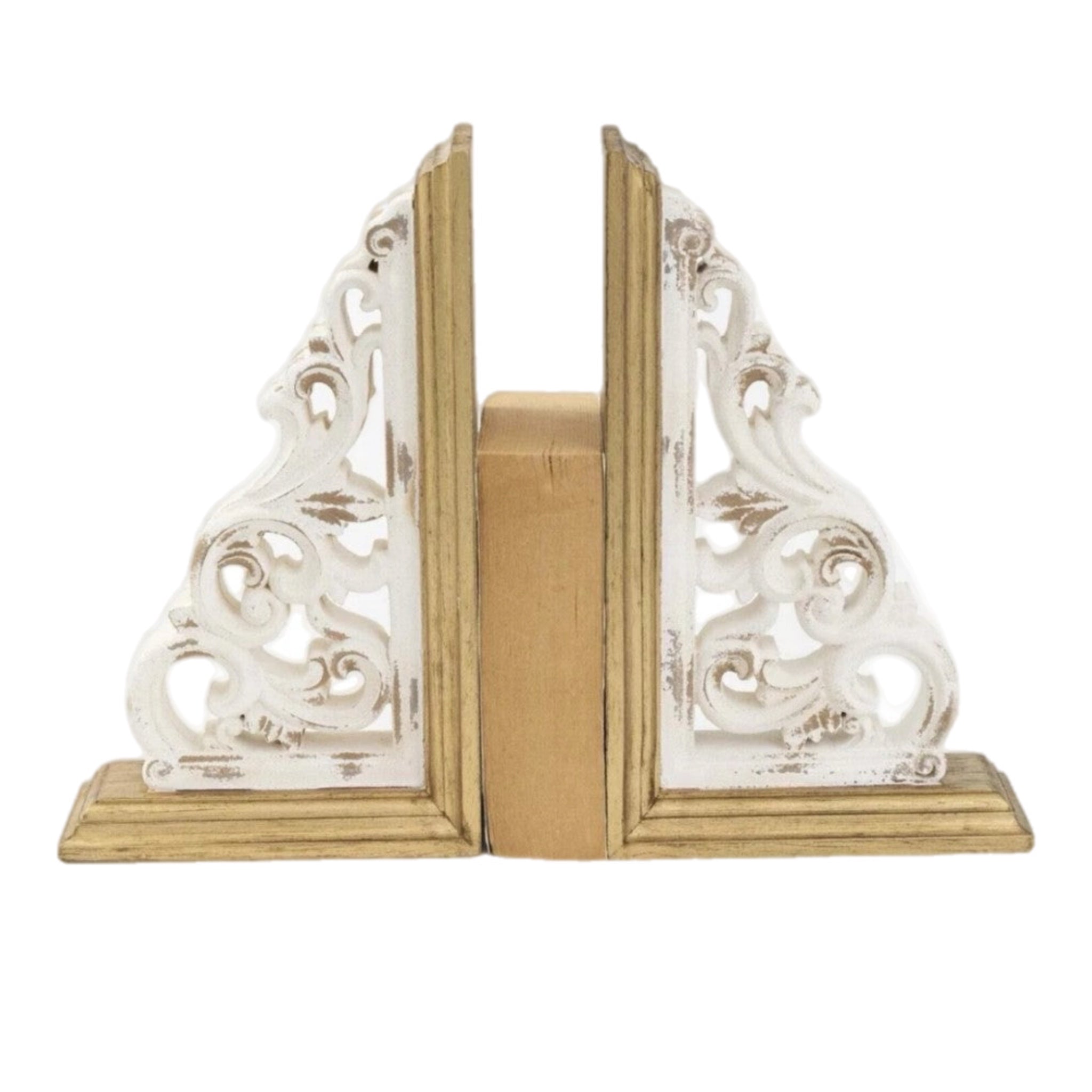 White Carved Bookends, Set Of 2