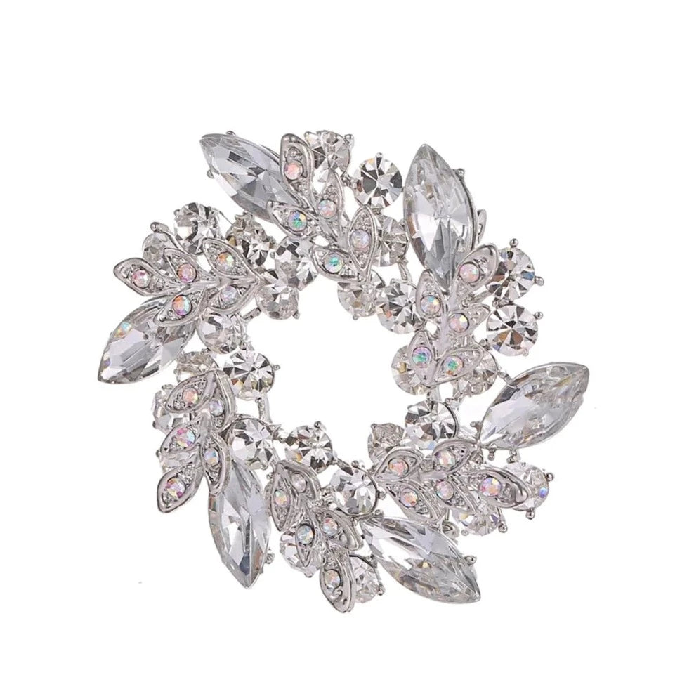 Crystal And Rhinestone Wreath Brooch