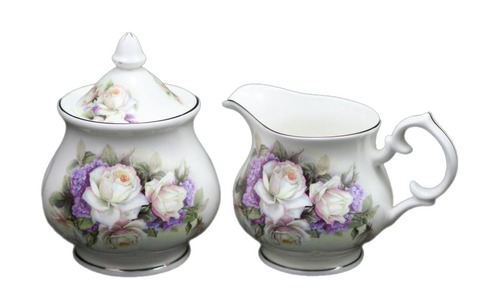 Purple Rose Creamer And Sugar, Set Of 2