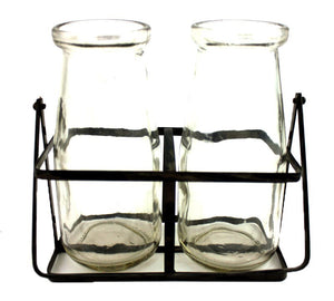 2 Milk Bottle Vases In Basket