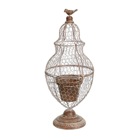 Finial Wire Planter With Bird
