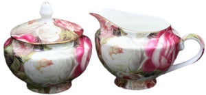 Cabbage Rose Creamer And Sugar, Set Of 2