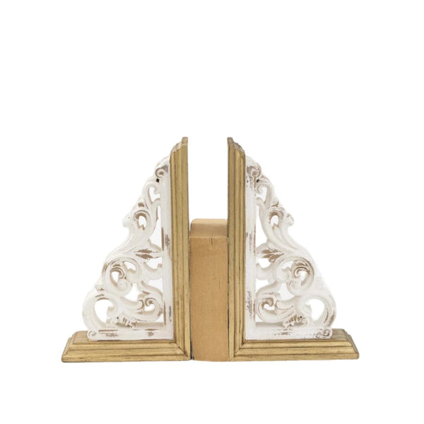 White Carved Bookends, Set Of 2