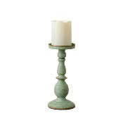 Green Wooden Pillar Candle Holder- TALL